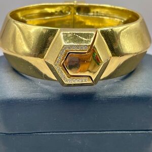India Hicks Gold Tone Casino Cuff Hexagonal Bracelet with Rhinestones. 7 inches